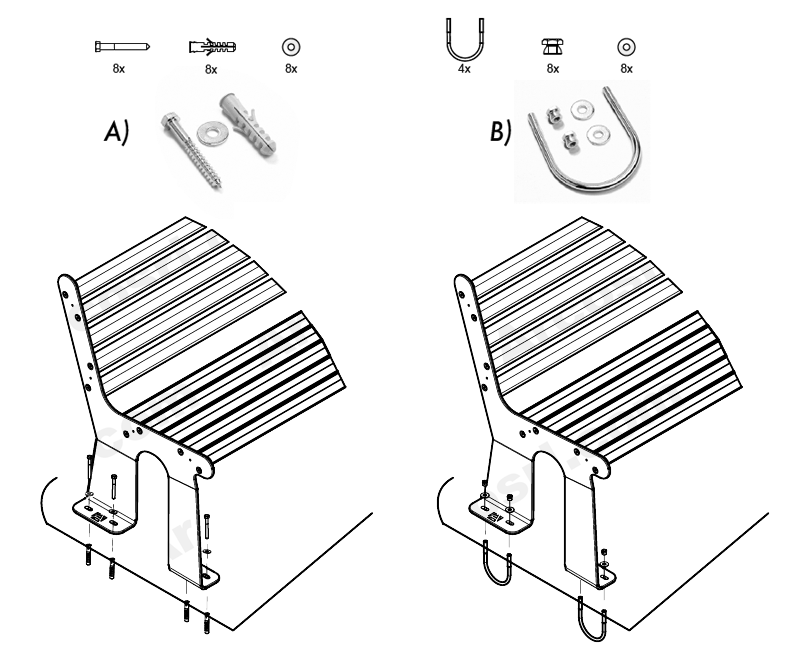 Benches Fixing systems